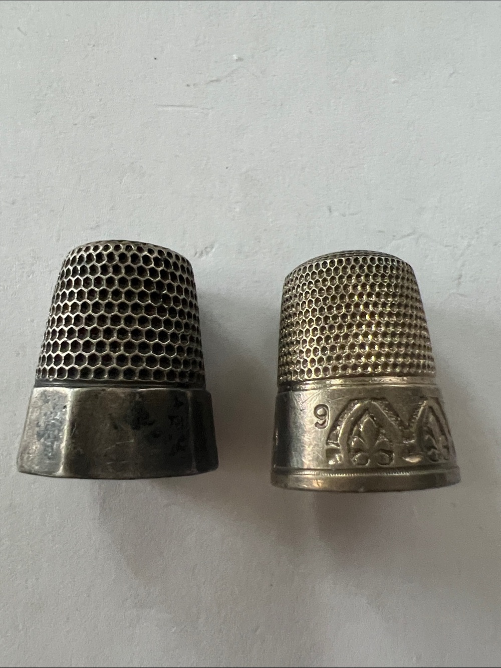 2 Antique Sterling Silver thimbles stamped